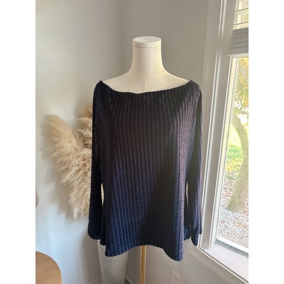 NWT Saint + Sofia Riviera Navy Velvet Stripe Long Sleeve Tee Plus Size 16 - Picture 1 of 8